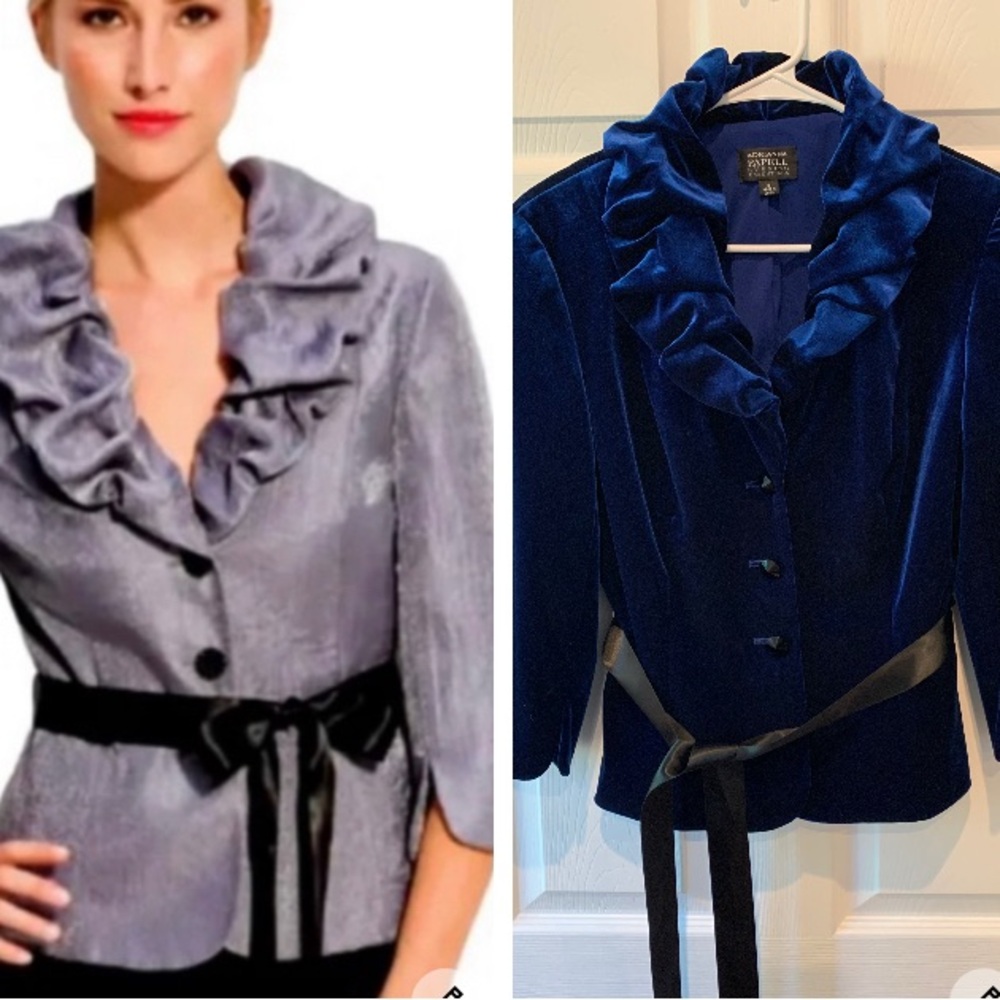 Adrianna Papell Blue Velvet Blazer with Black Belt
